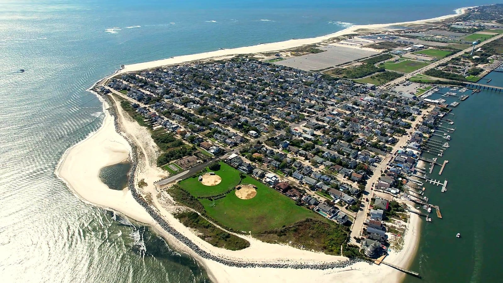 Point Lookout from the air: the village, the Town Park and Jones Inlet